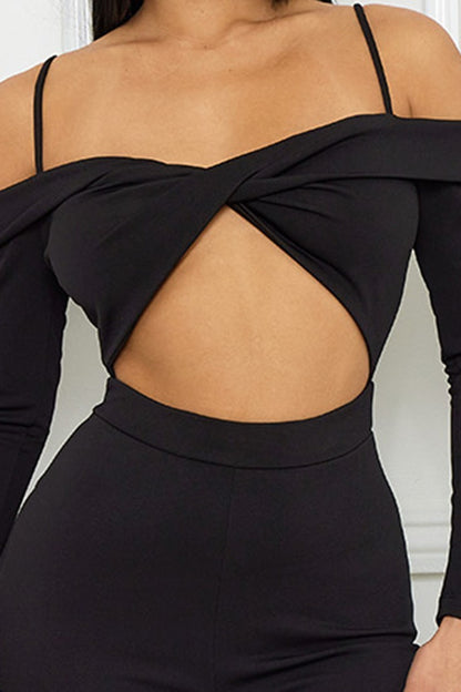 open shoulder cutout detail jumpsuit