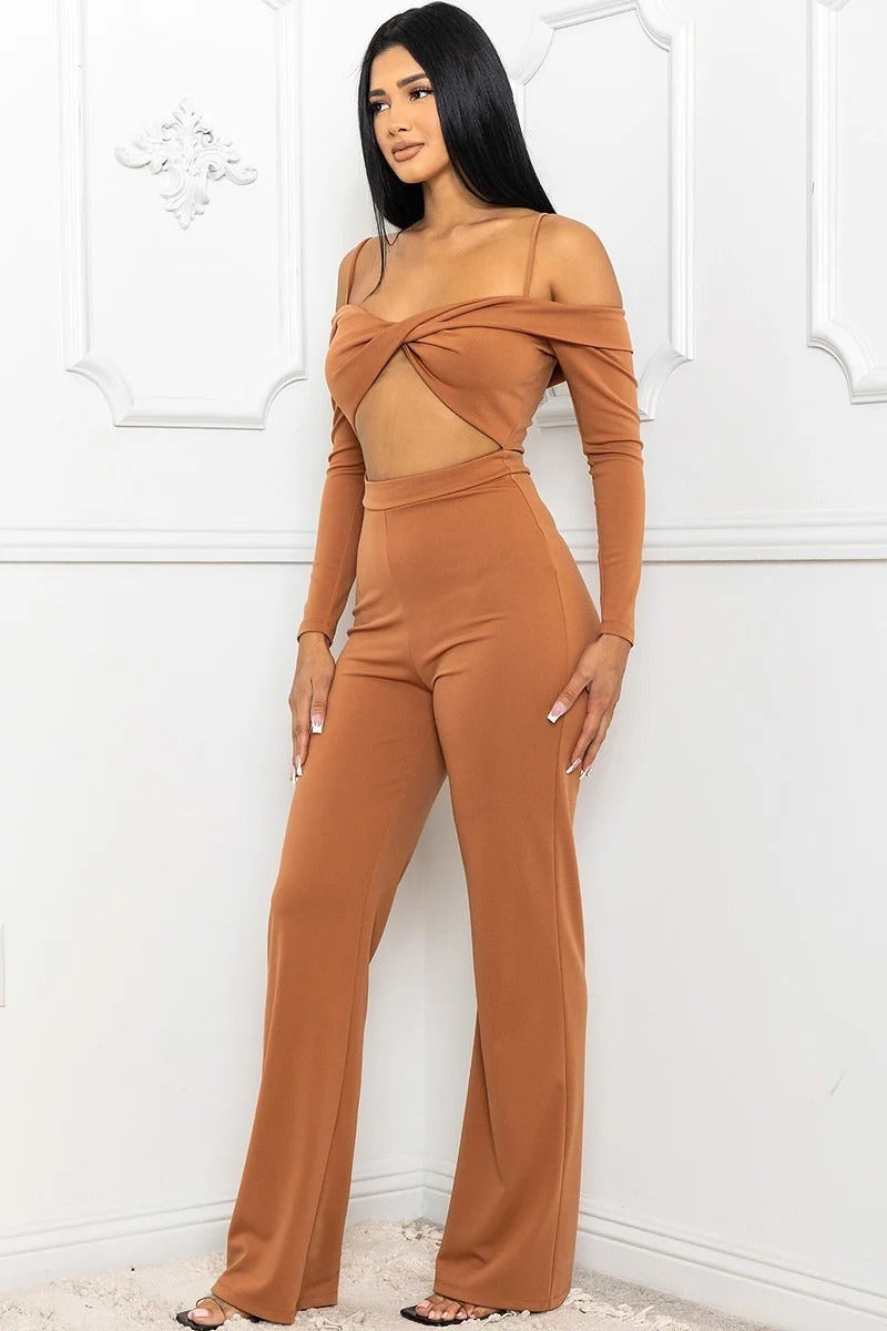 open shoulder cutout detail jumpsuit