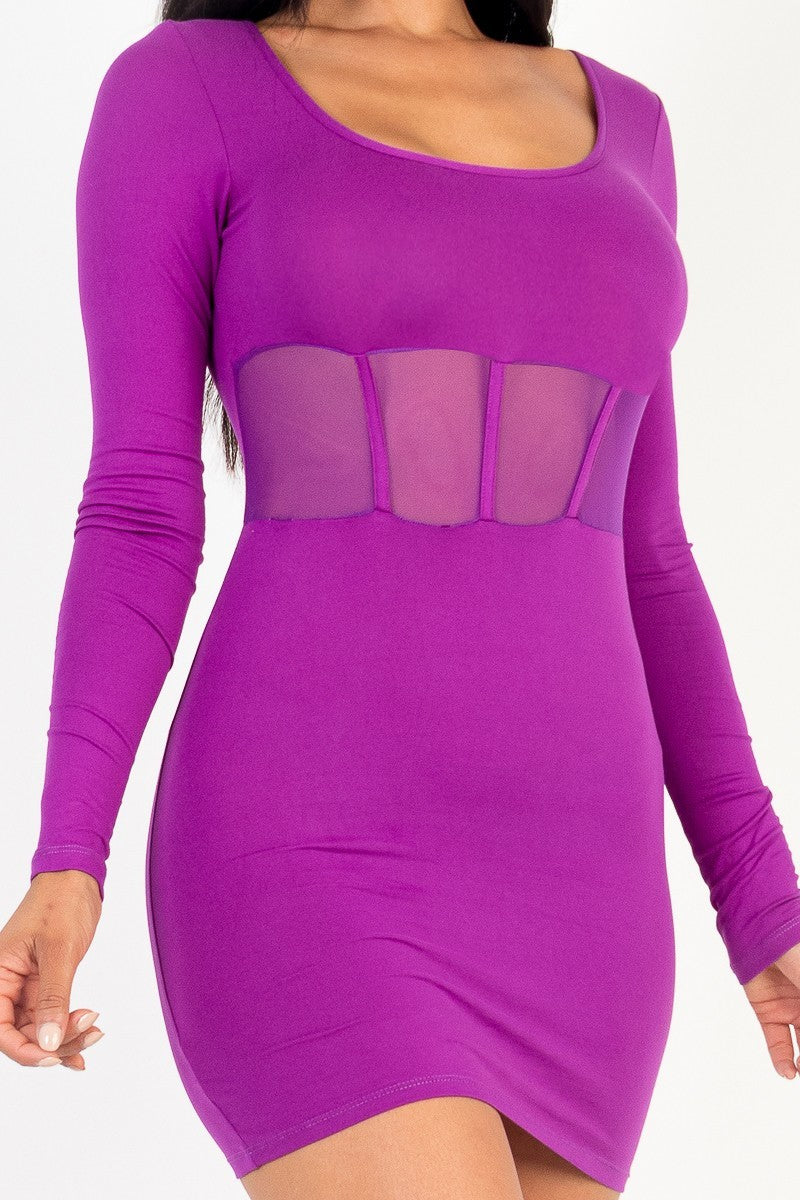 square neck mesh corset mini dress