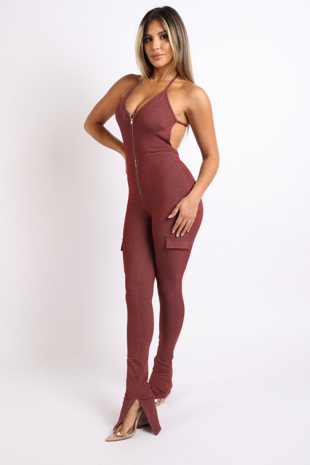 cargo pocket halter jumpsuit