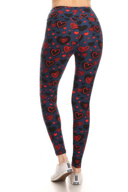 FZ Women's Banded Lined Heart Print, Full Length Leggings - FZwear