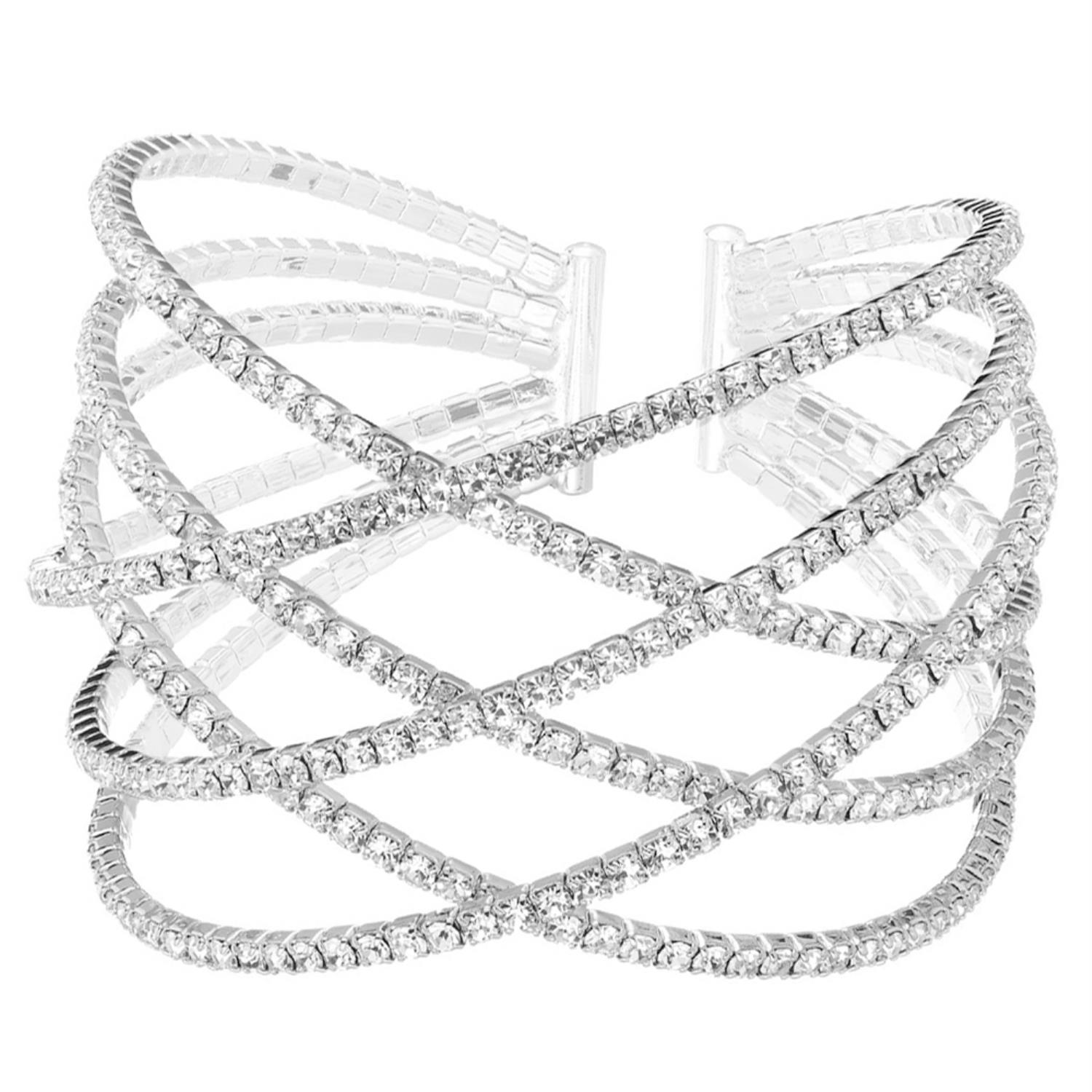 rhinestone six row layer wire bracelet