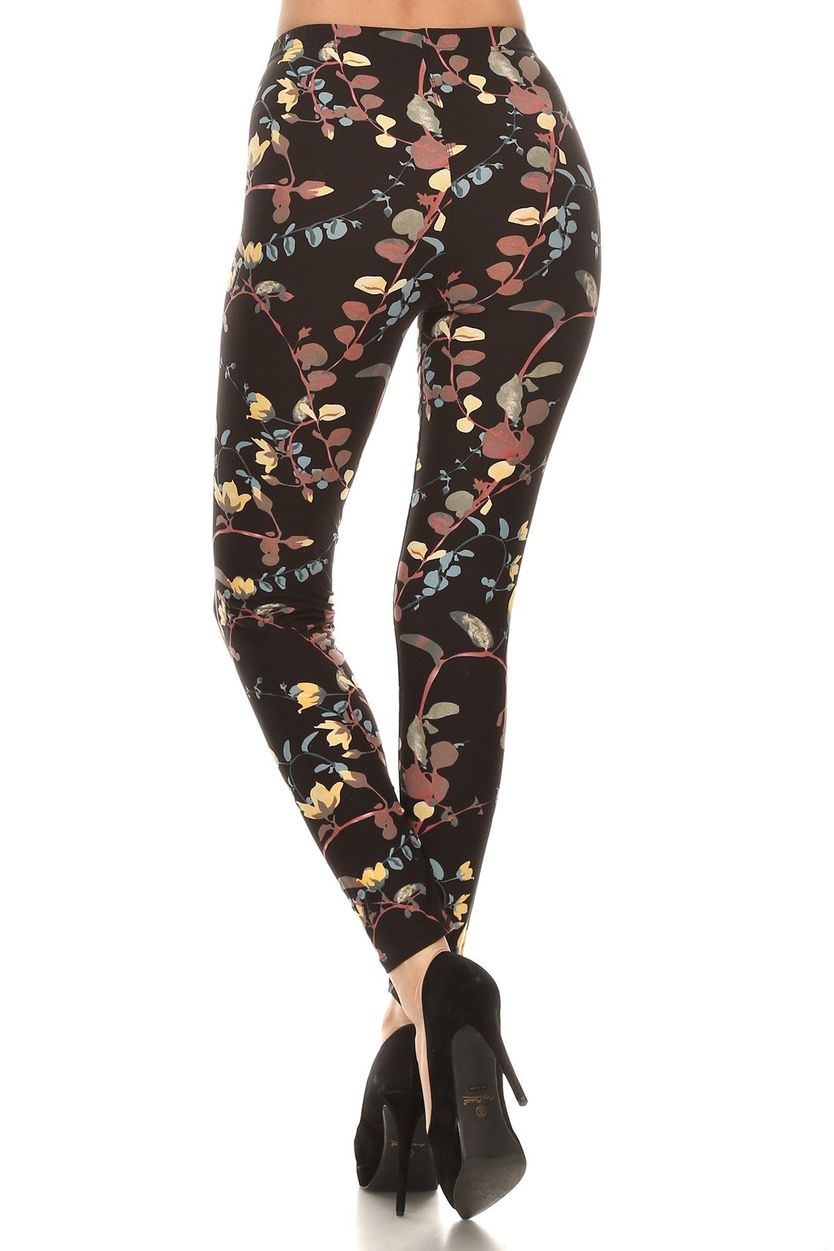 vine printed high waisted knit leggings in skinny fit with elastic waistband