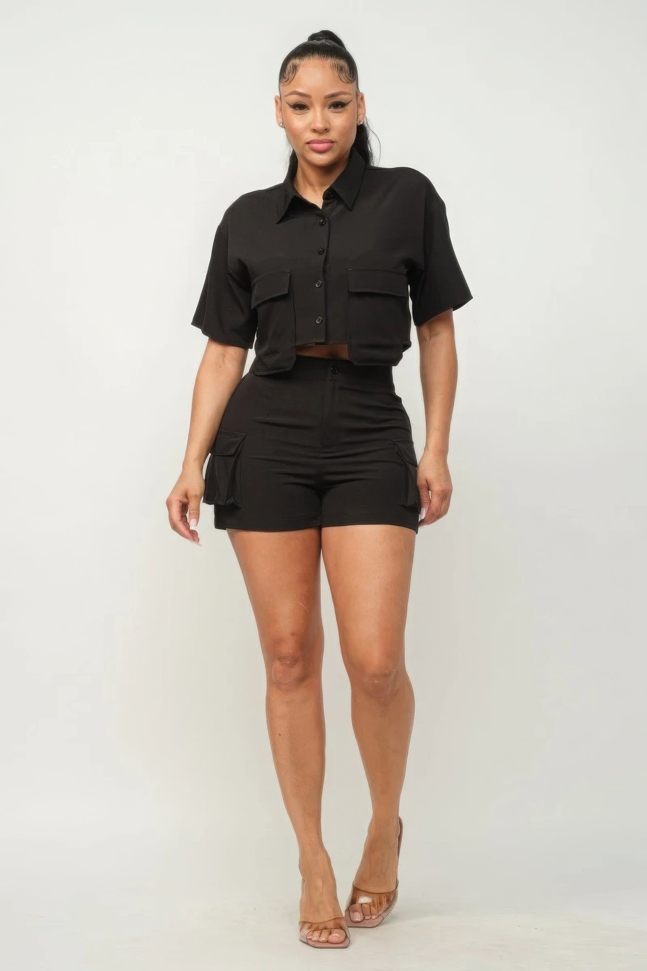 FZ Women's Front Button Down Side Pockets Shorts Suit - FZwear