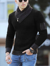 men's contrasting color stitching scarf business casual sweater