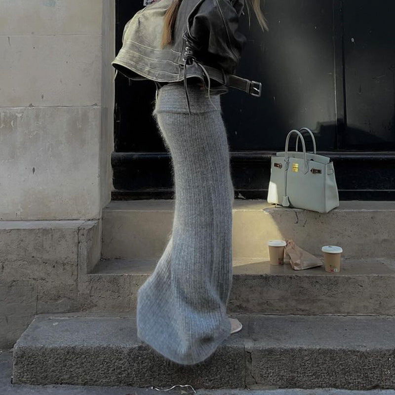 FZ Women's Elegant Woolen Flanging Low Waist Slimming Skirt