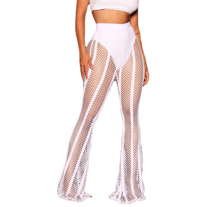spring summer women  swimming trunks blouse sexy see through patchwork stripes mesh mop trousers