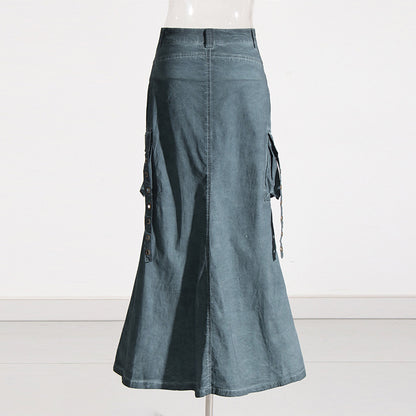 FZ Women's Trendy Patchwork Long Denim Skirt