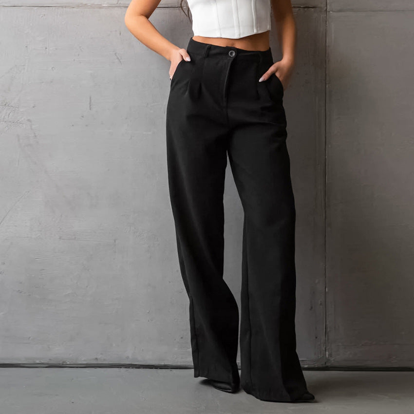 black office high waist slim fit slimming straight pants summer trousers women