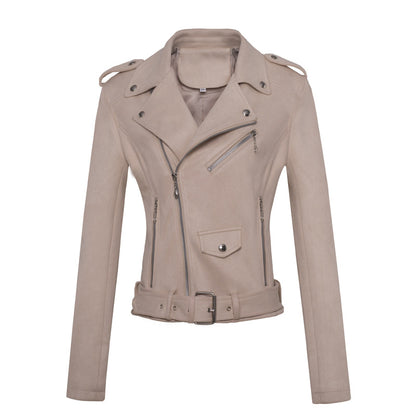 women clothing motorcycle jacket women  leather top short slim suede leather jacket women