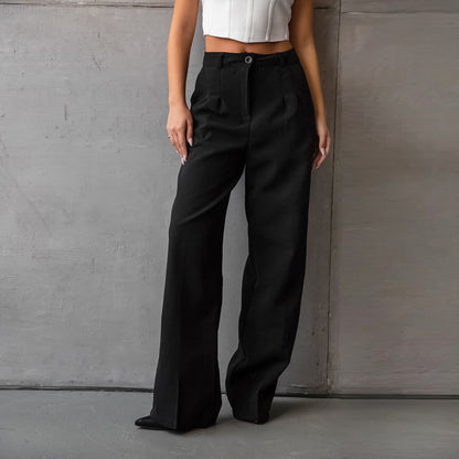 black office high waist slim fit slimming straight pants summer trousers women