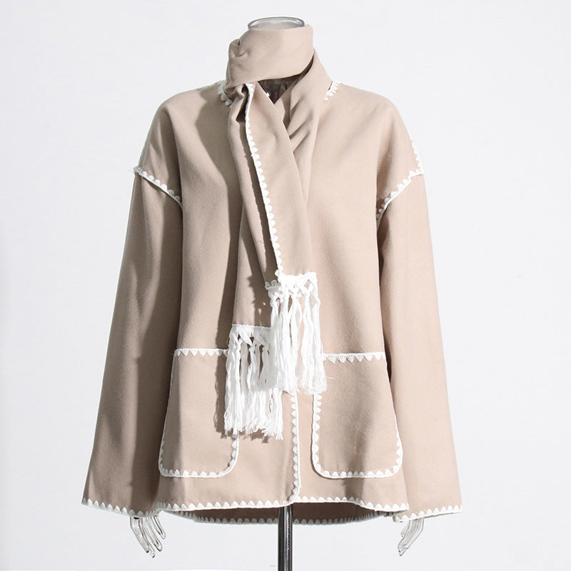 FZ Women's Casual Design with Tassel Scarf Loose Woolen Jacket - FZwear