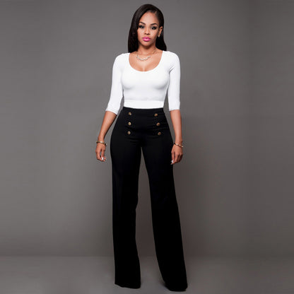 women clothing slim fitting cool double breasted flared pants five colors