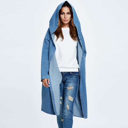 FZ Women's Popular Hooded Denim Trench Coat Jacket