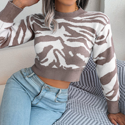 FZ Women's Tiger Pattern Cropped Sweater Top - FZwear