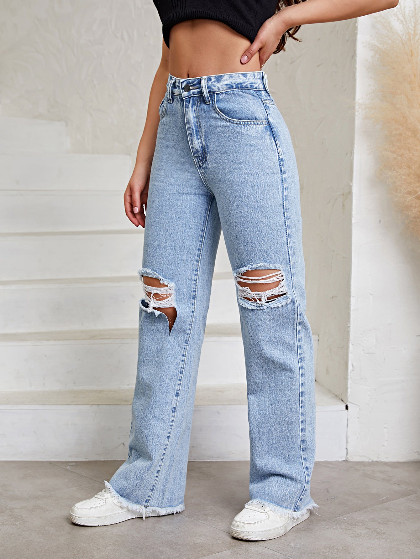 FZ Women's High Waist Ripped Denim Pants - FZwear