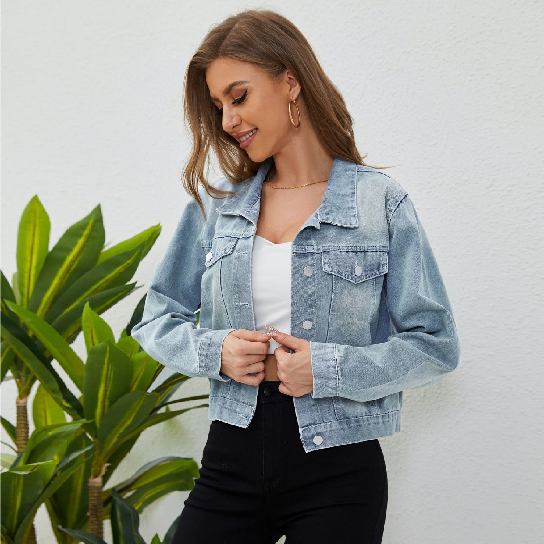 women cowboy coat vintage short denim jacket top