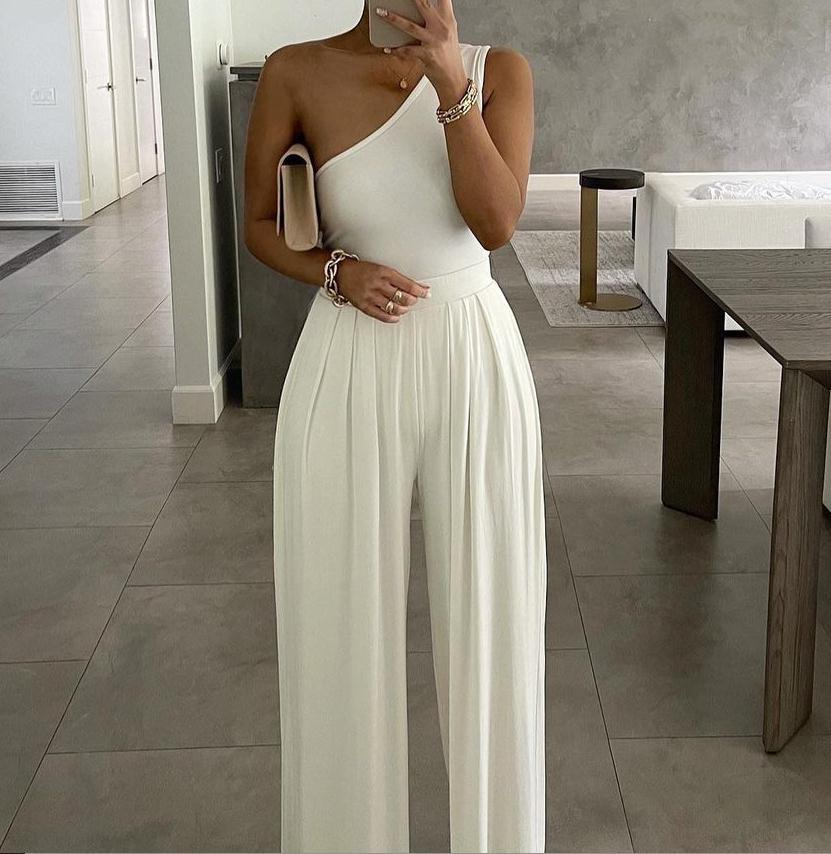 same as web celebrities concise sexy one shoulder asymmetric comfortable jumpsuit