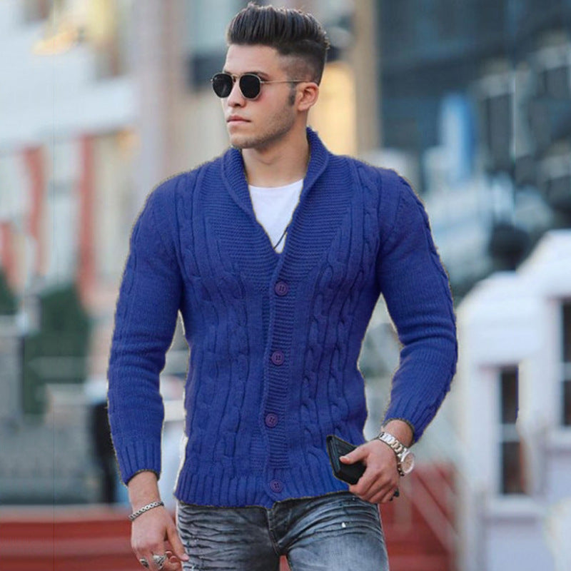 new sweater men's knitted cardigan solid color slim men's jacket