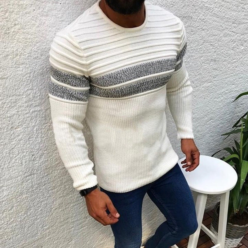 men's colorblock stripe casual crew neck pullover