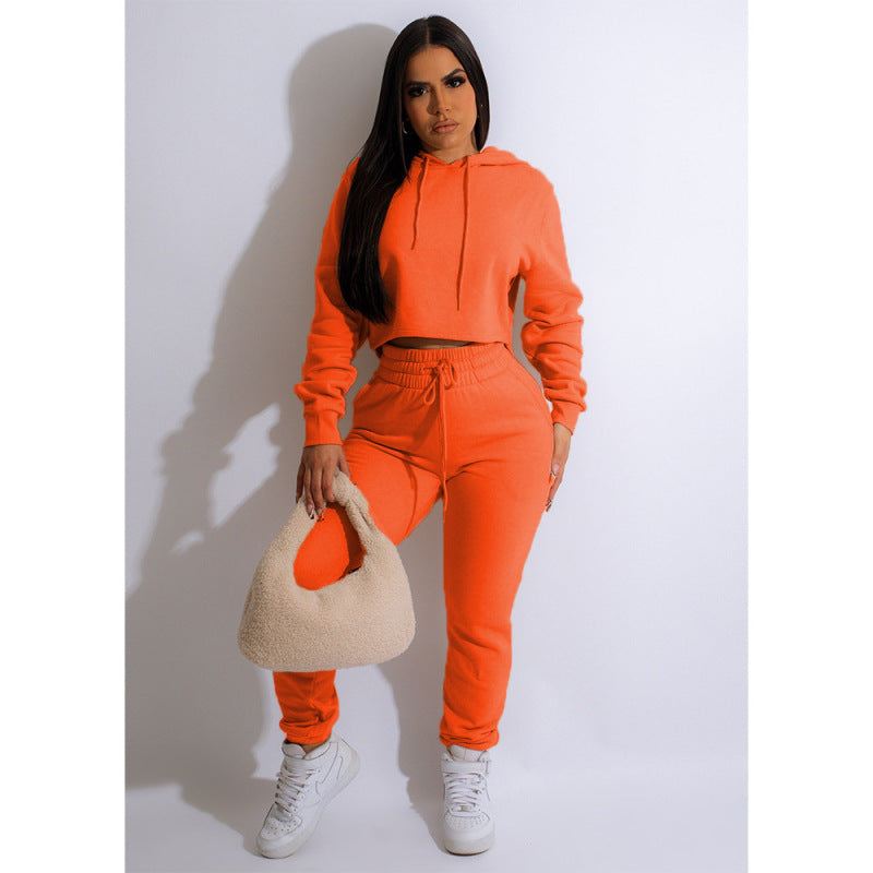 women's solid color casual hooded sweatshirt suits