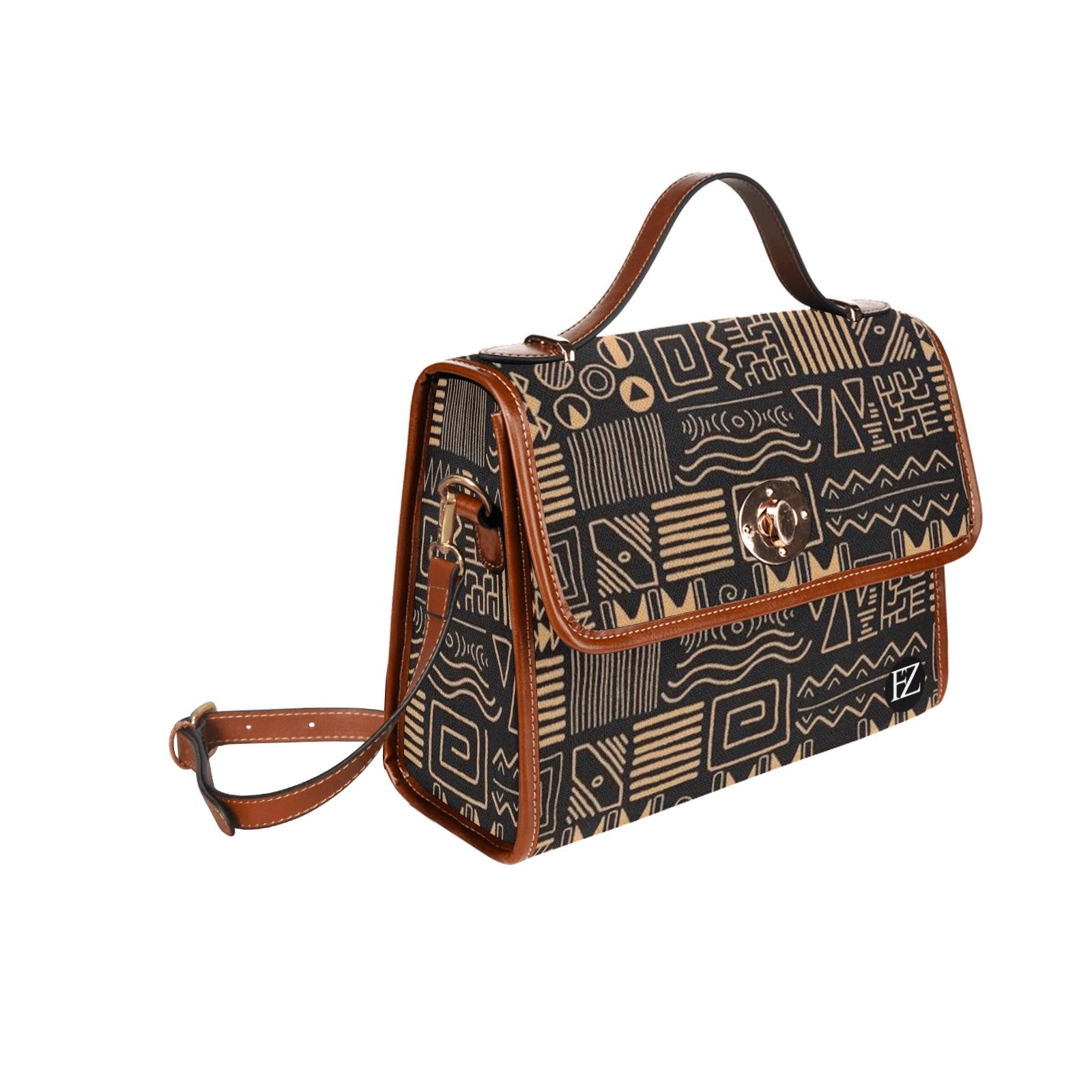 fz egypt hand bag all over print waterproof canvas bag(model1641)(brown strap)