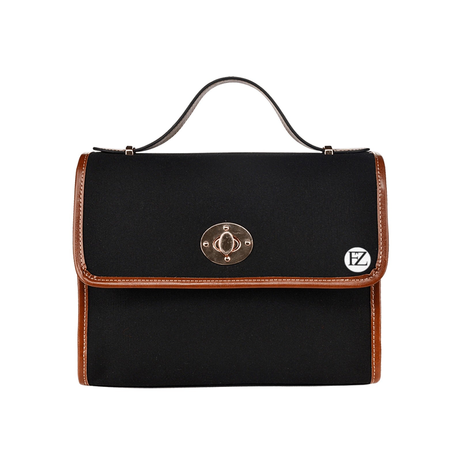 fz original handbag one size / fz - black all over print waterproof canvas bag(model1641)(brown strap)