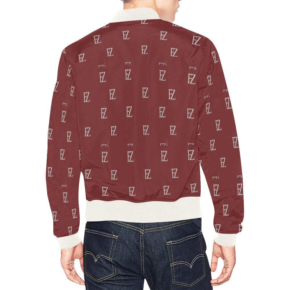 fz men's designer jacket- burgundy white men's all over print casual jacket (model h19)