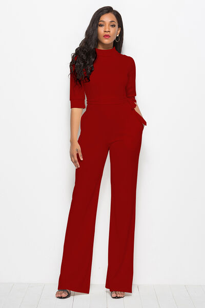 FZ WOmen's Mock Neck Tie-Waist Half Sleeve Jumpsuit - FZwear