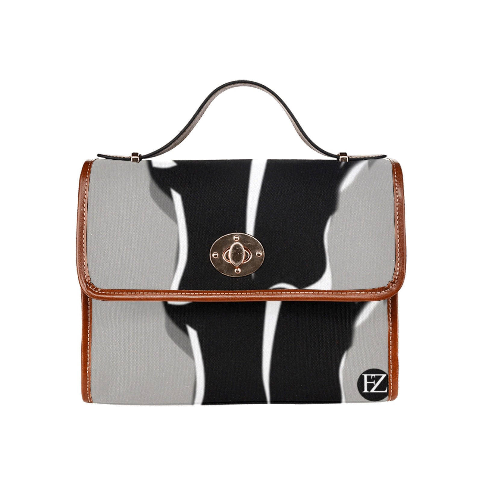 fz bull handbag one size / fz bull handbag - grey all over print waterproof canvas bag(model1641)(brown strap)