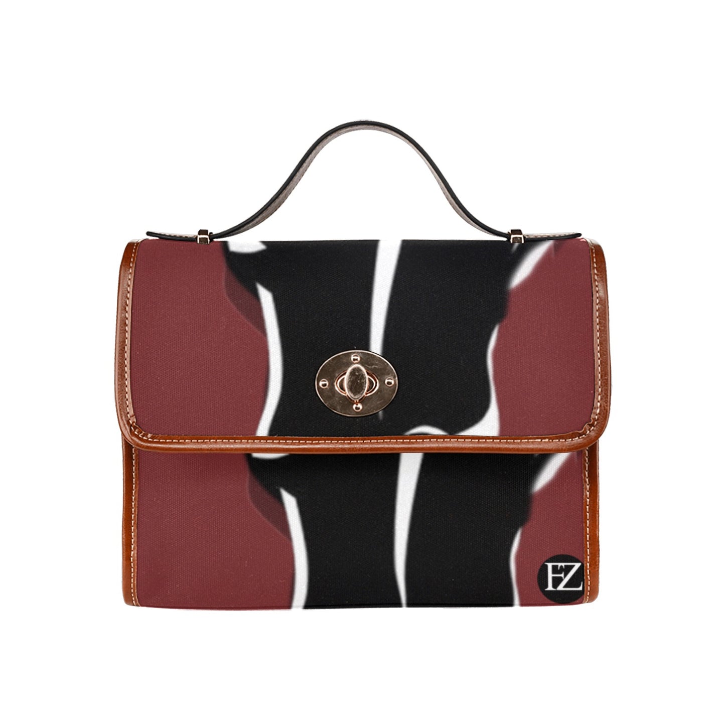 fz bull handbag one size / fz bull handbag - burgundy all over print waterproof canvas bag(model1641)(brown strap)