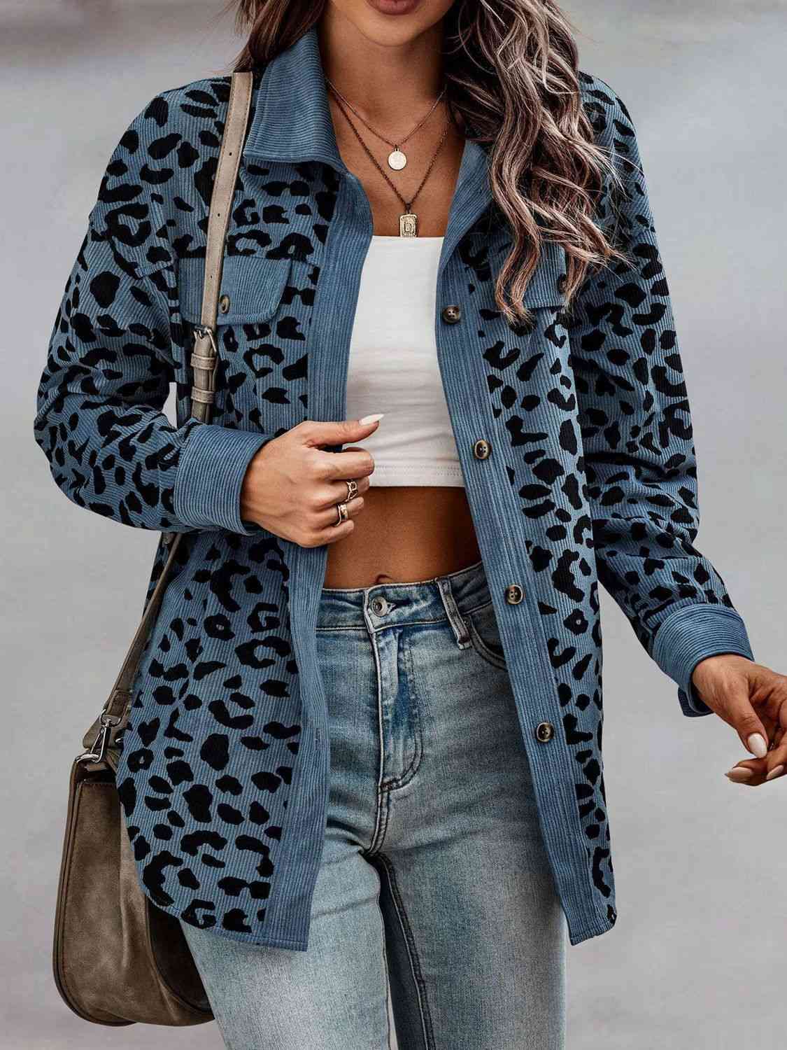 FZ Women's Full Size Leopard Buttoned Jacket - FZwear