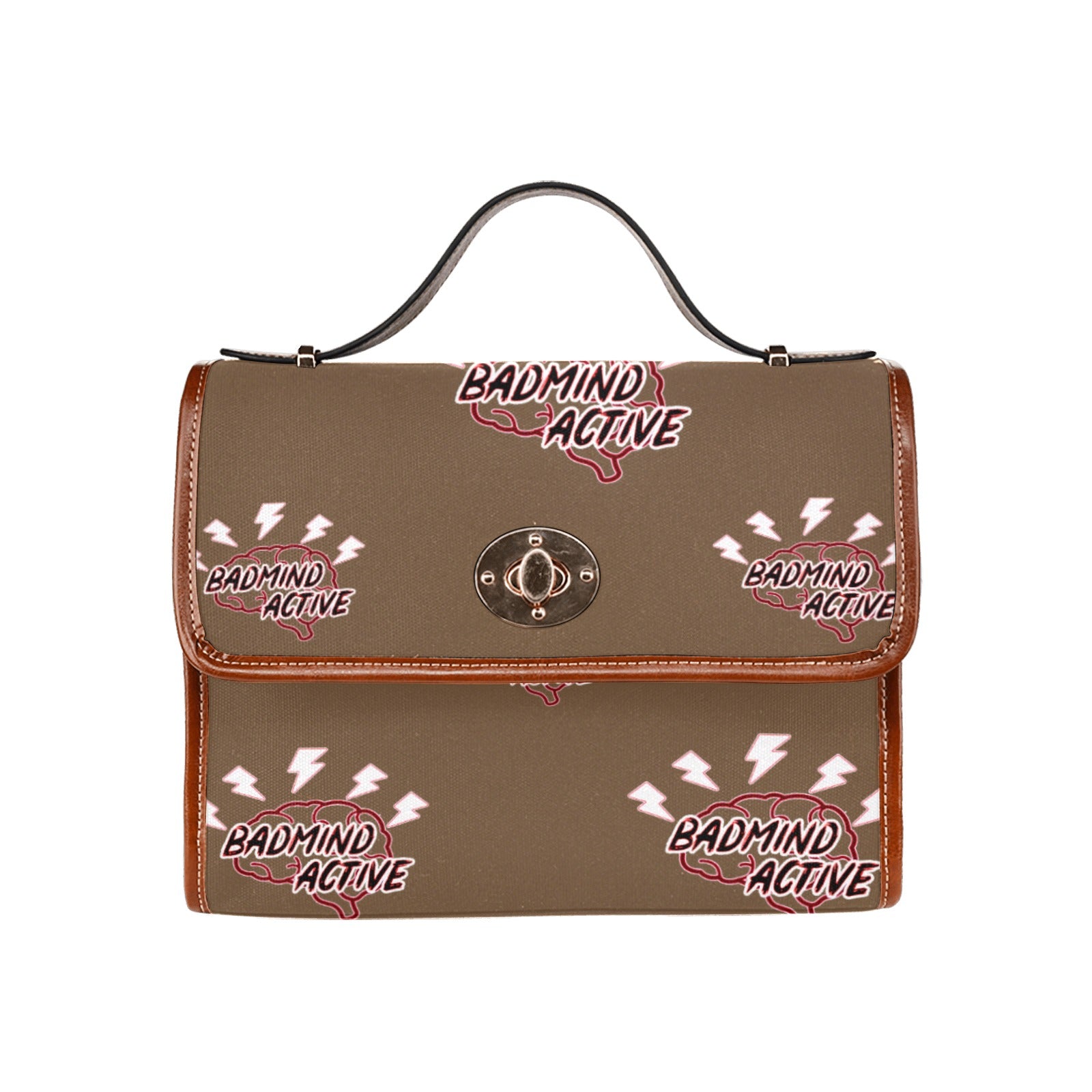 fz mind handbag one size / fz - mind bag-brown all over print waterproof canvas bag(model1641)(brown strap)