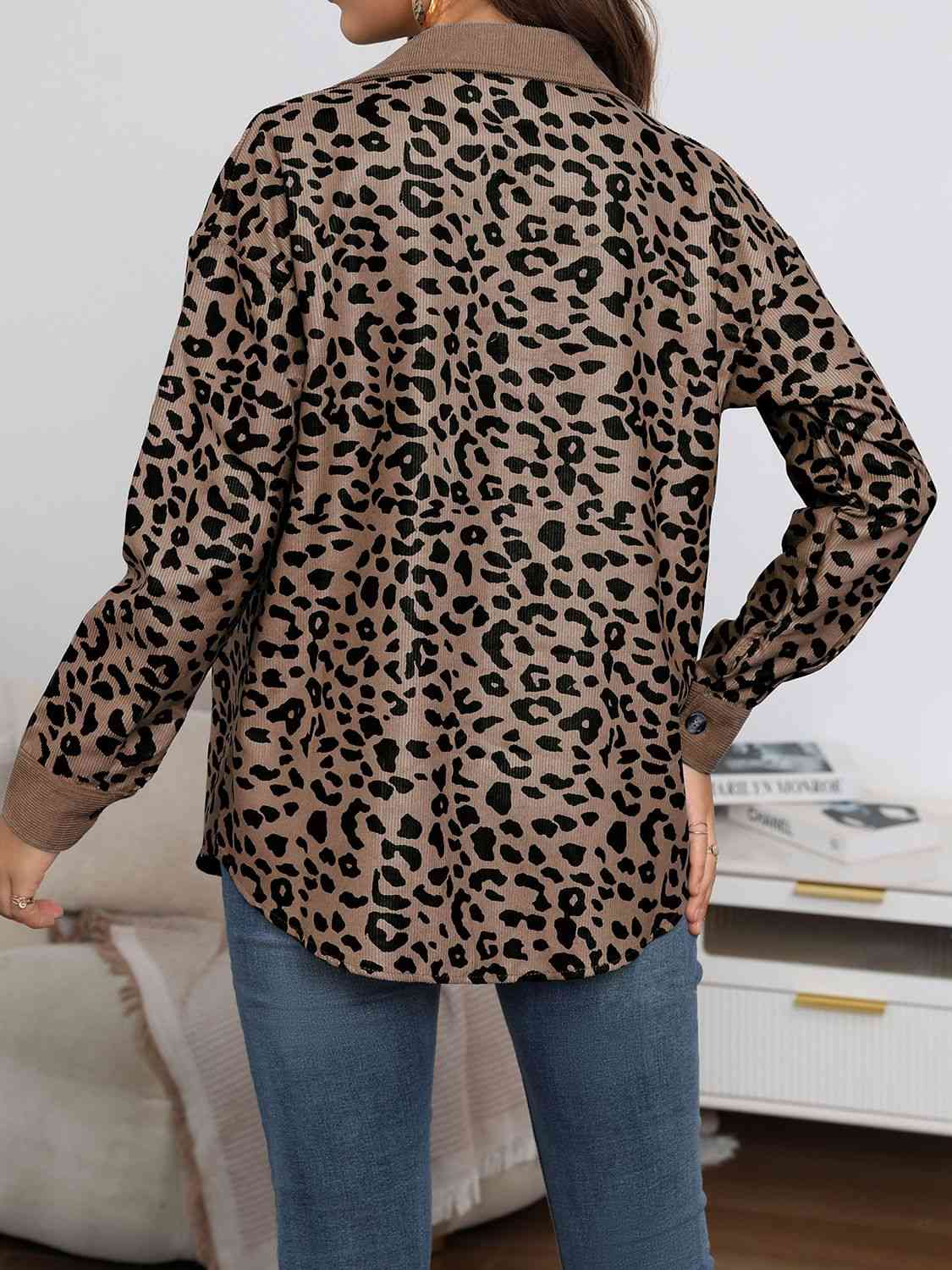 FZ Women's Full Size Leopard Buttoned Jacket - FZwear