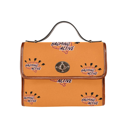 fz mind handbag one size / fz - mind bag-orange all over print waterproof canvas bag(model1641)(brown strap)