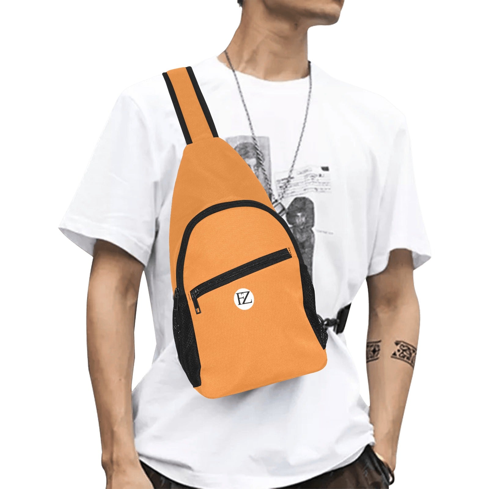fz men's chest bag too one size / fz chest bag-orange all over print chest bag(model1719)