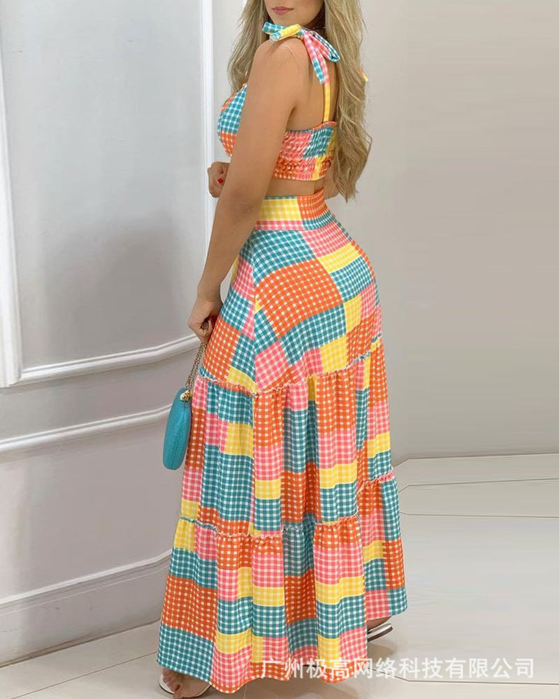 fz women's plaid skirt two-piece dress