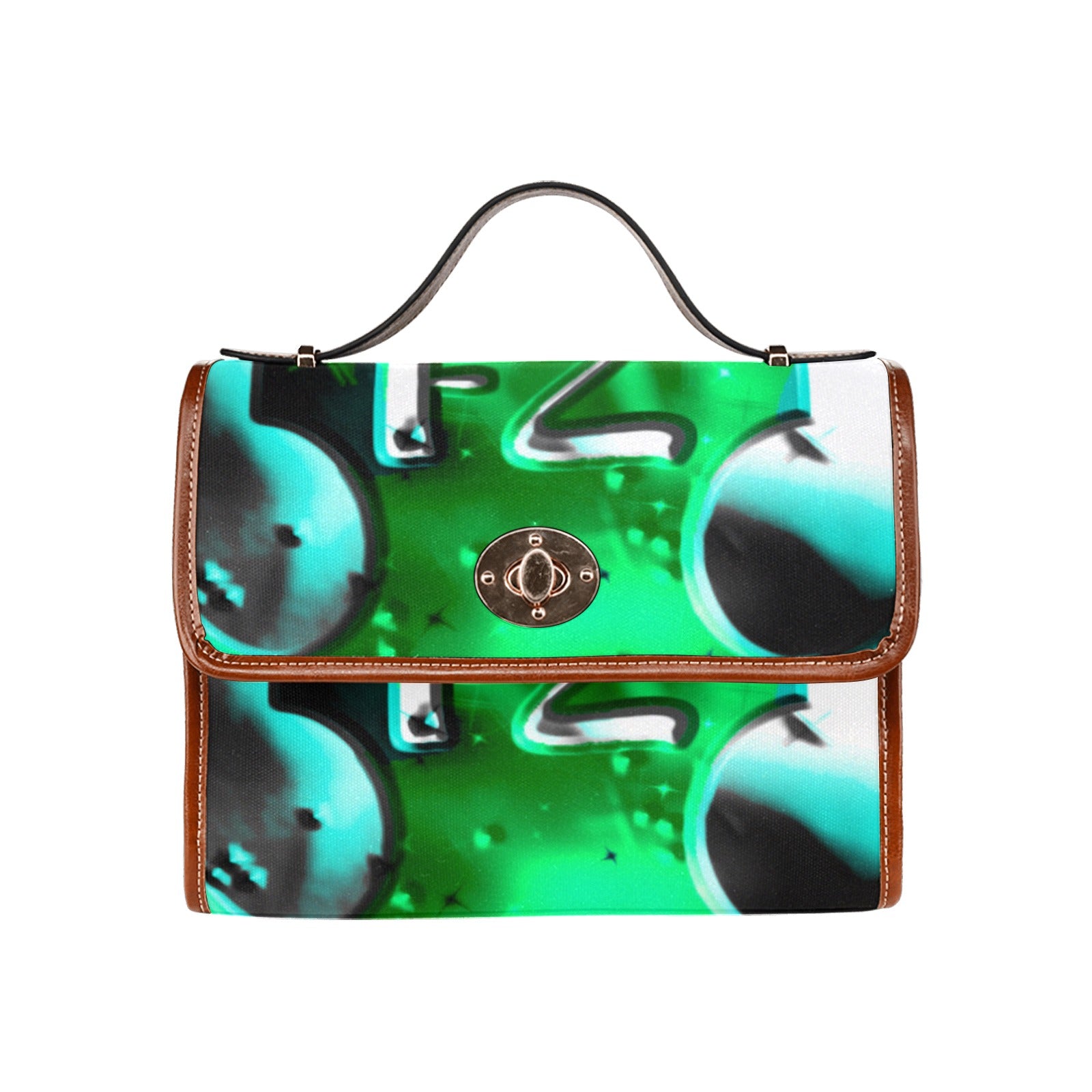 fz green abstract handbag all over print waterproof canvas bag(model1641)(brown strap)