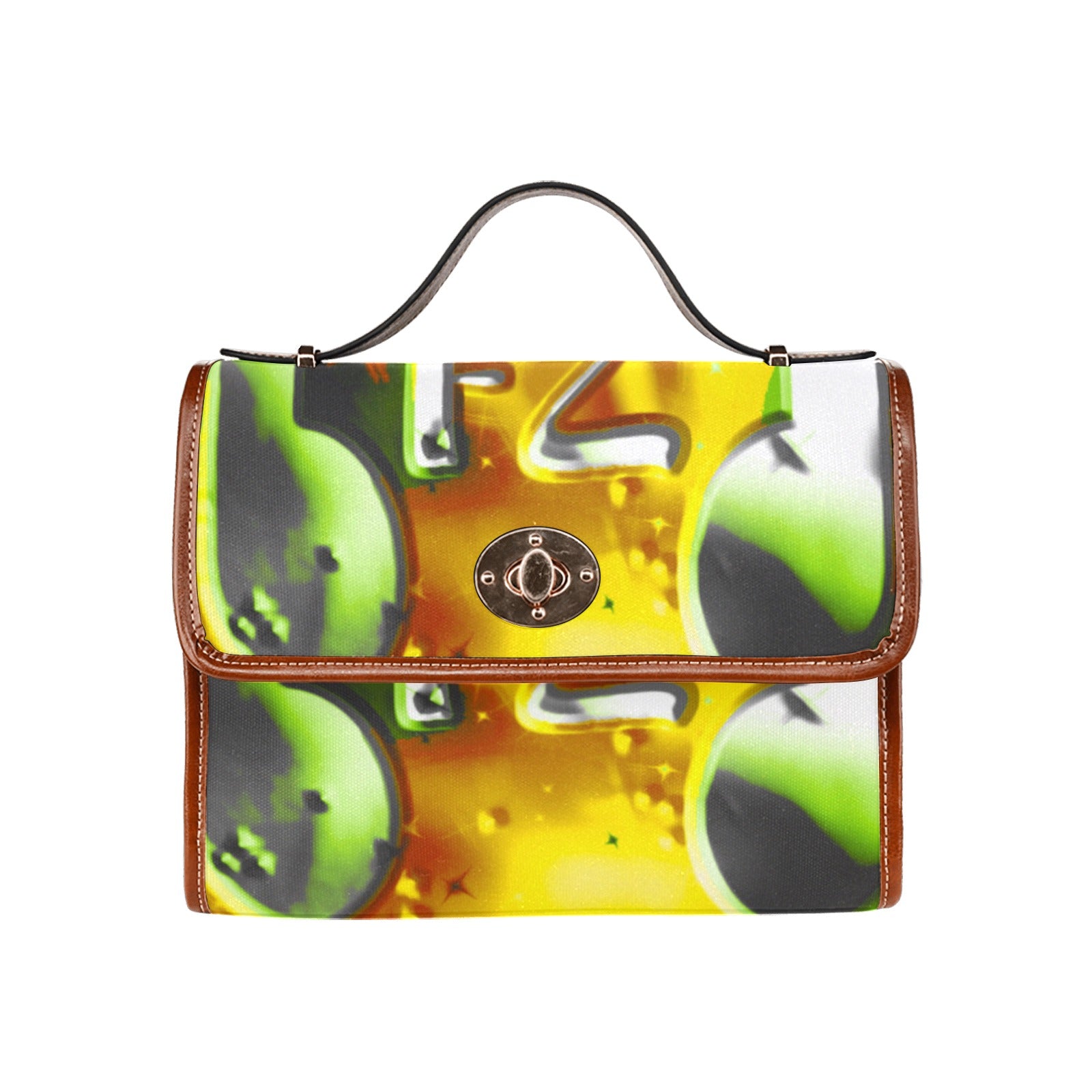 fz yellow abstract handbag all over print waterproof canvas bag(model1641)(brown strap)