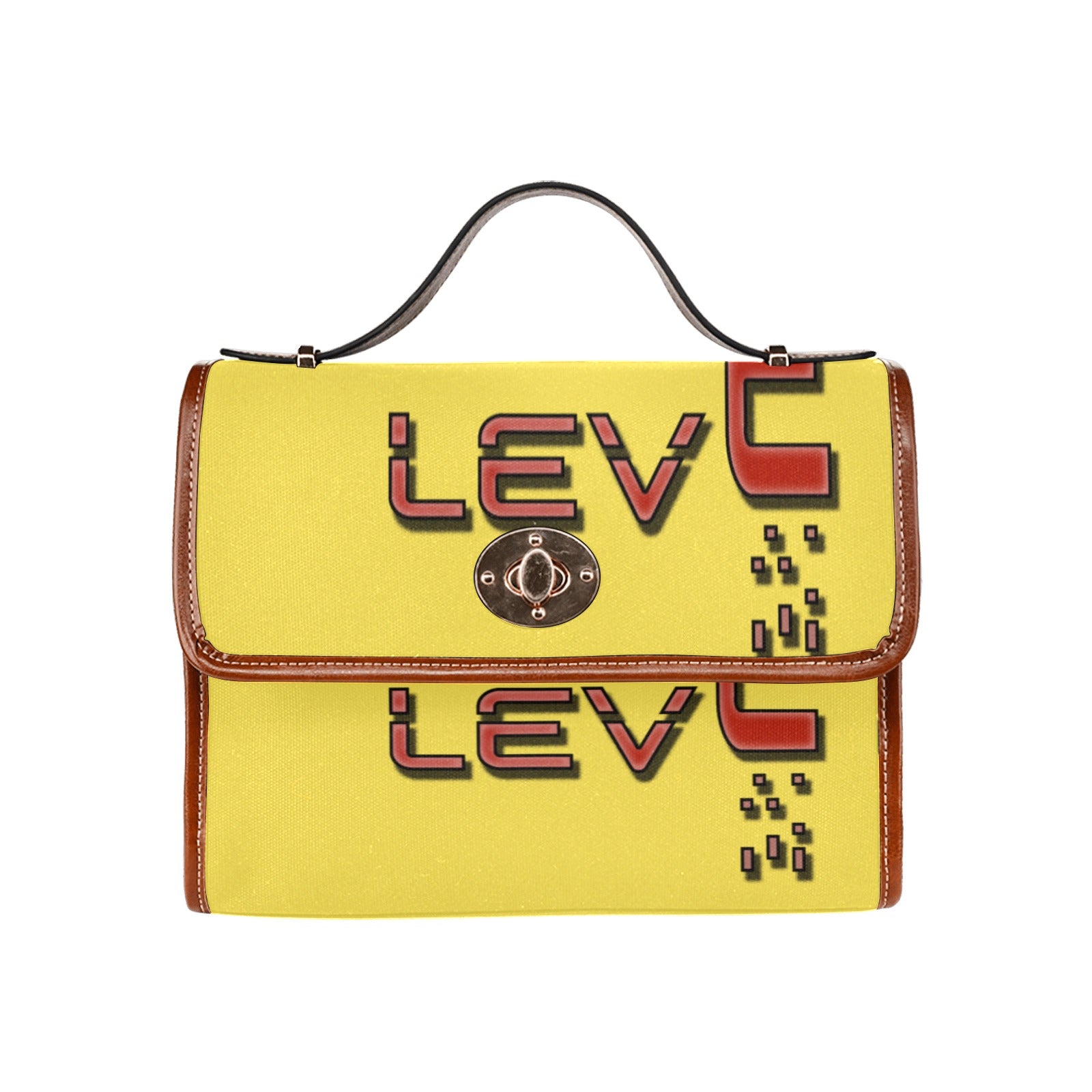fz red levels handbag one size / fz - levels bag-yellow all over print waterproof canvas bag(model1641)(brown strap)