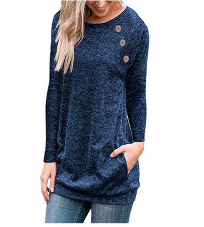 fz women's blouse long sleeve button decoration pullover tee