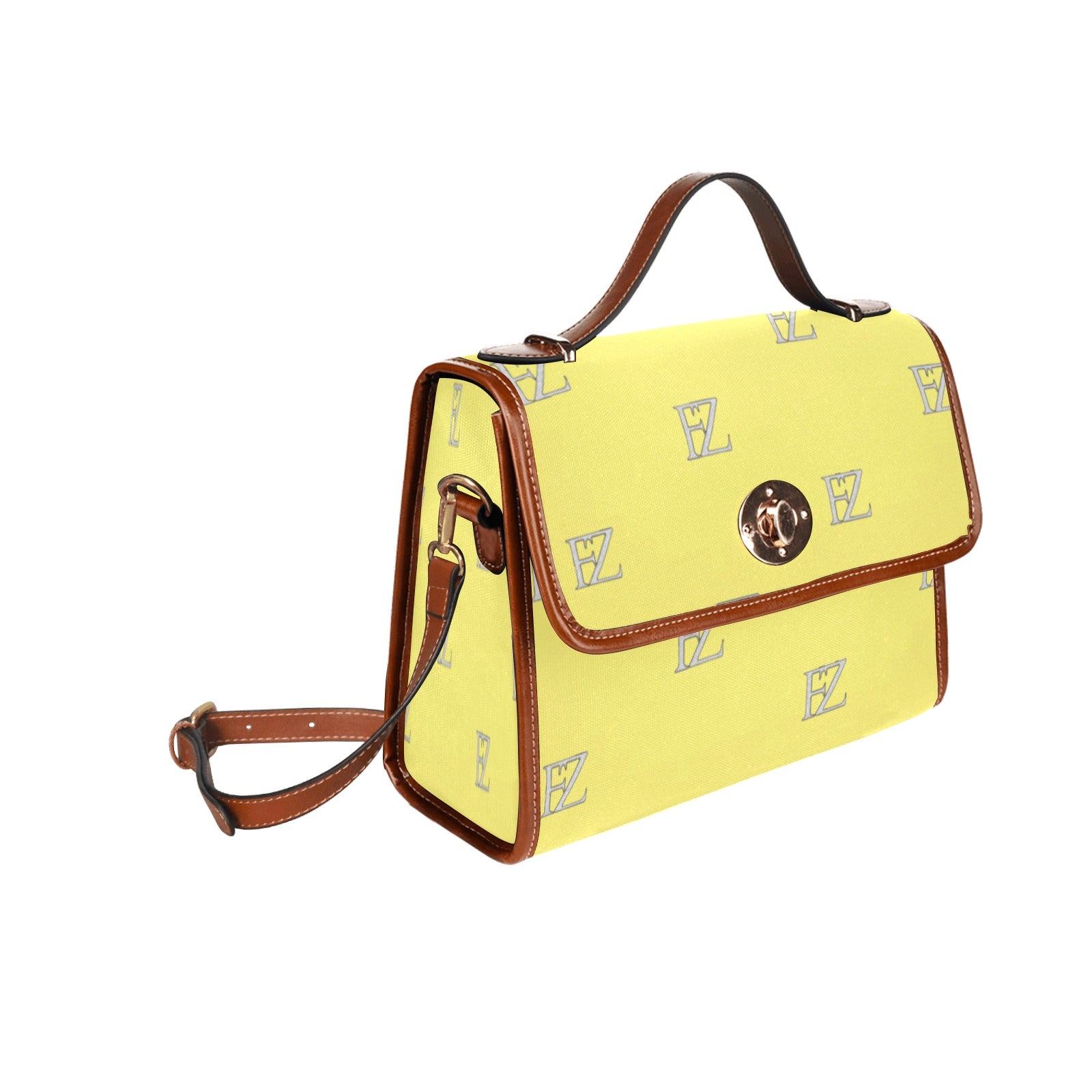 fz yellow handbag all over print waterproof canvas bag(model1641)(brown strap)