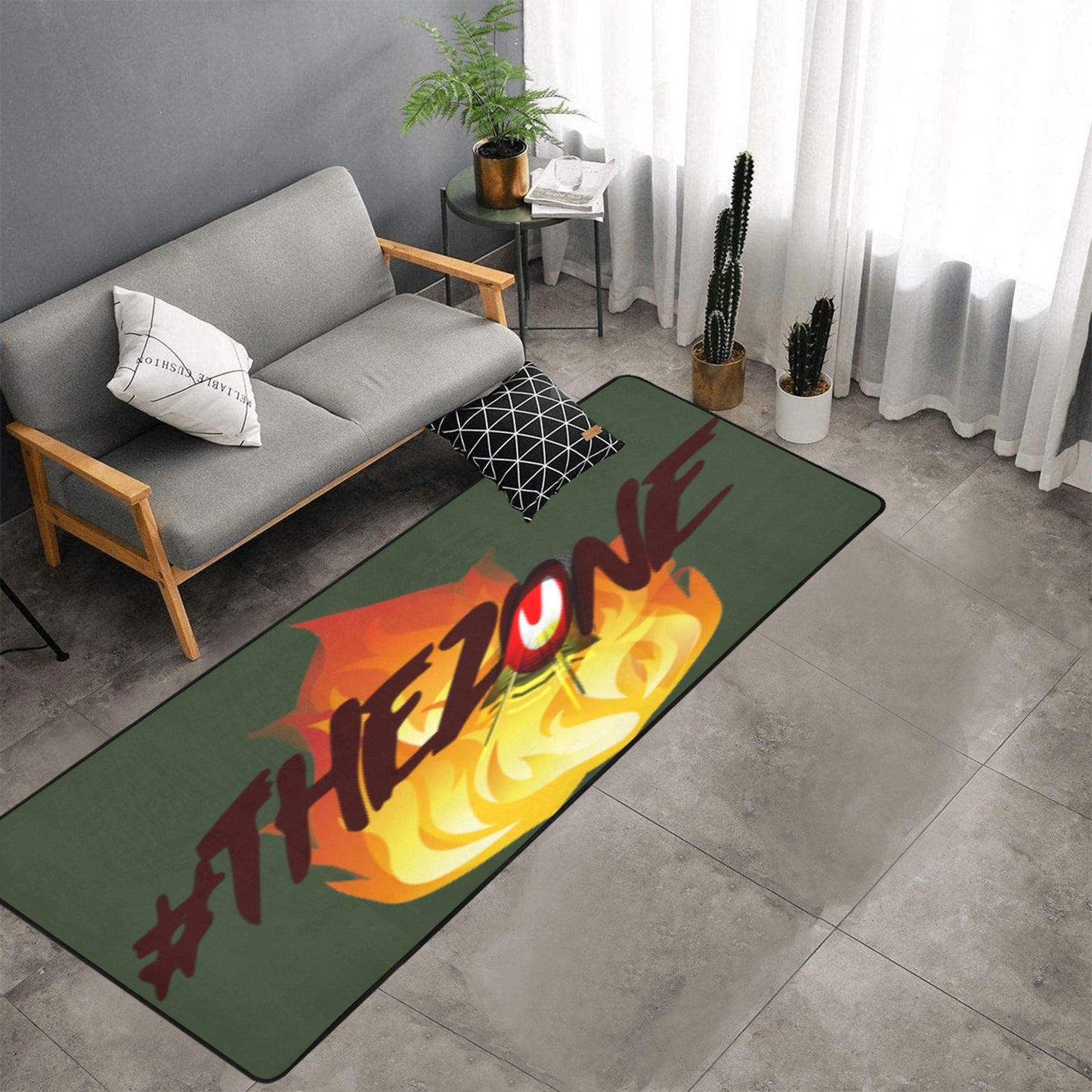 fz zone area rug one size / fz rug - army green area rug with black binding  10'x3'3''