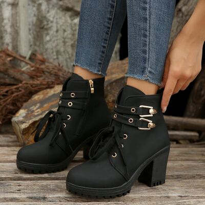 FZ WOMEN'S PU Leather Round Toe Block Heel Boots
