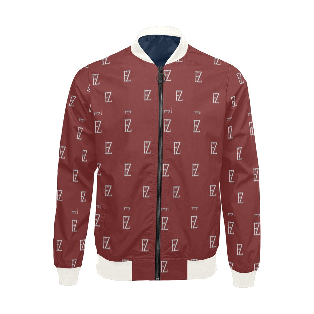 fz men's designer jacket- burgundy white men's all over print casual jacket (model h19)