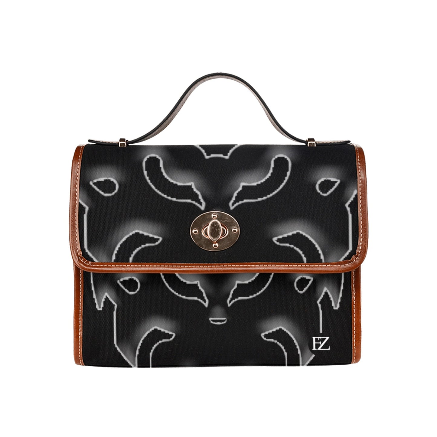 fz future handbag one size / fz future handbag - black all over print waterproof canvas bag(model1641)(brown strap)
