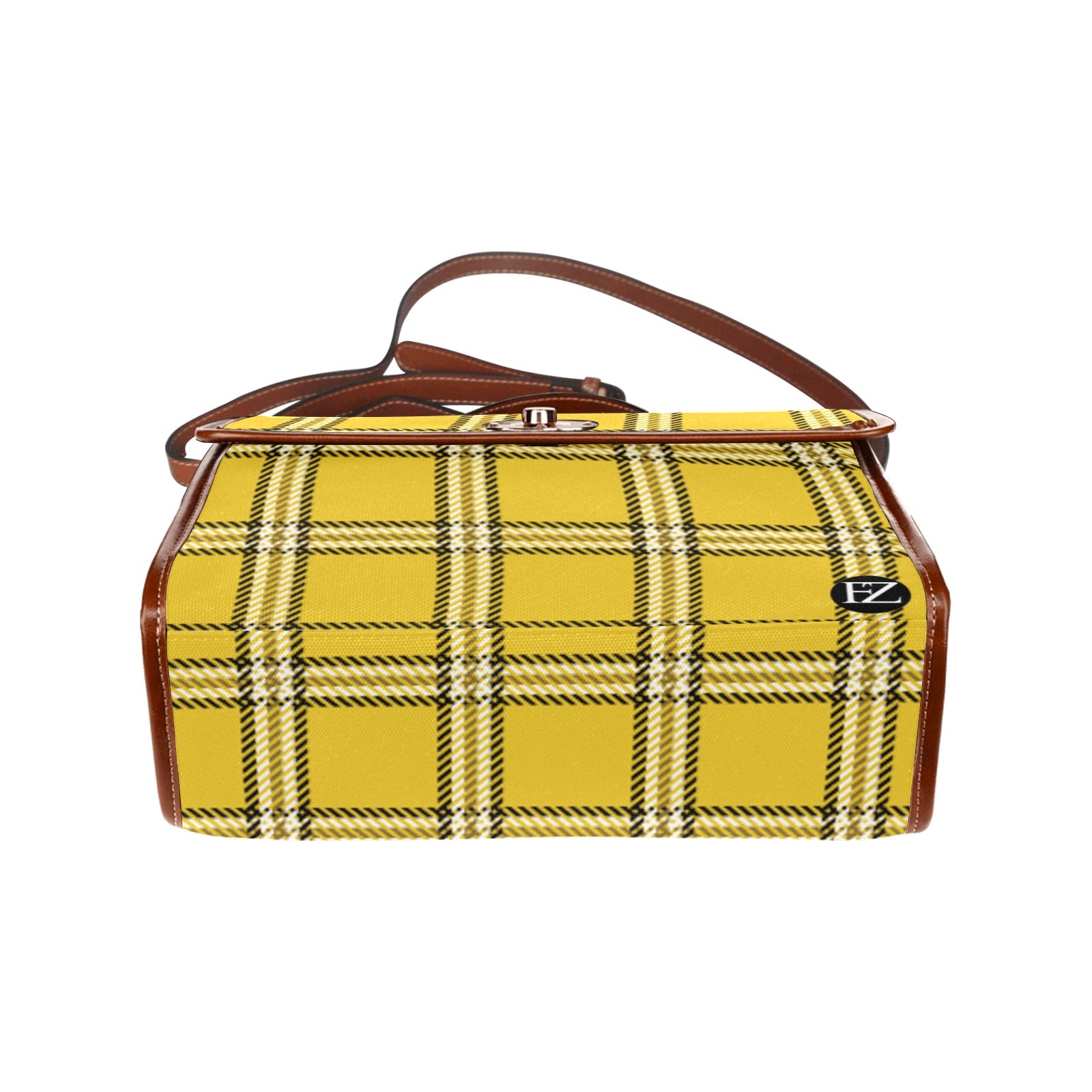 fz women's plaid hand bag all over print waterproof canvas bag(model1641)(brown strap)
