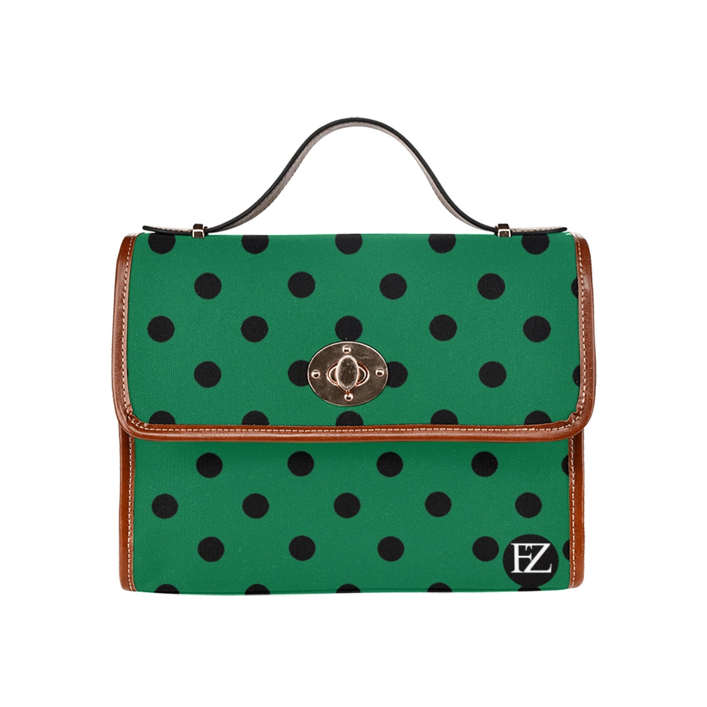 fz dot handbag one size / fz green dot handbag all over print waterproof canvas bag(model1641)(brown strap)