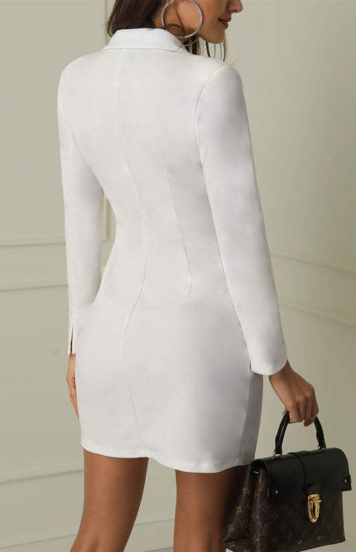 v-neck double breasted suit coat dress