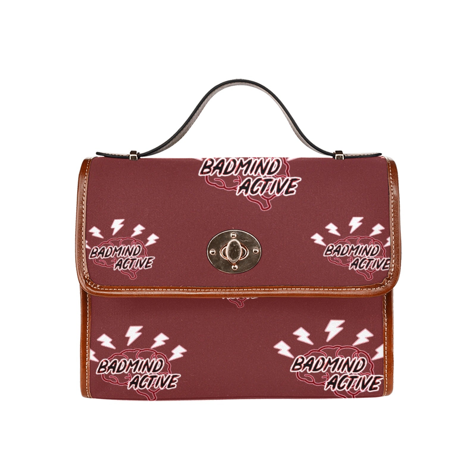 fz mind handbag one size / fz - mind bag-burgundy all over print waterproof canvas bag(model1641)(brown strap)